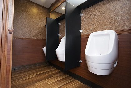 Inside a luxury restroom trailer in Boynton Beach, FL