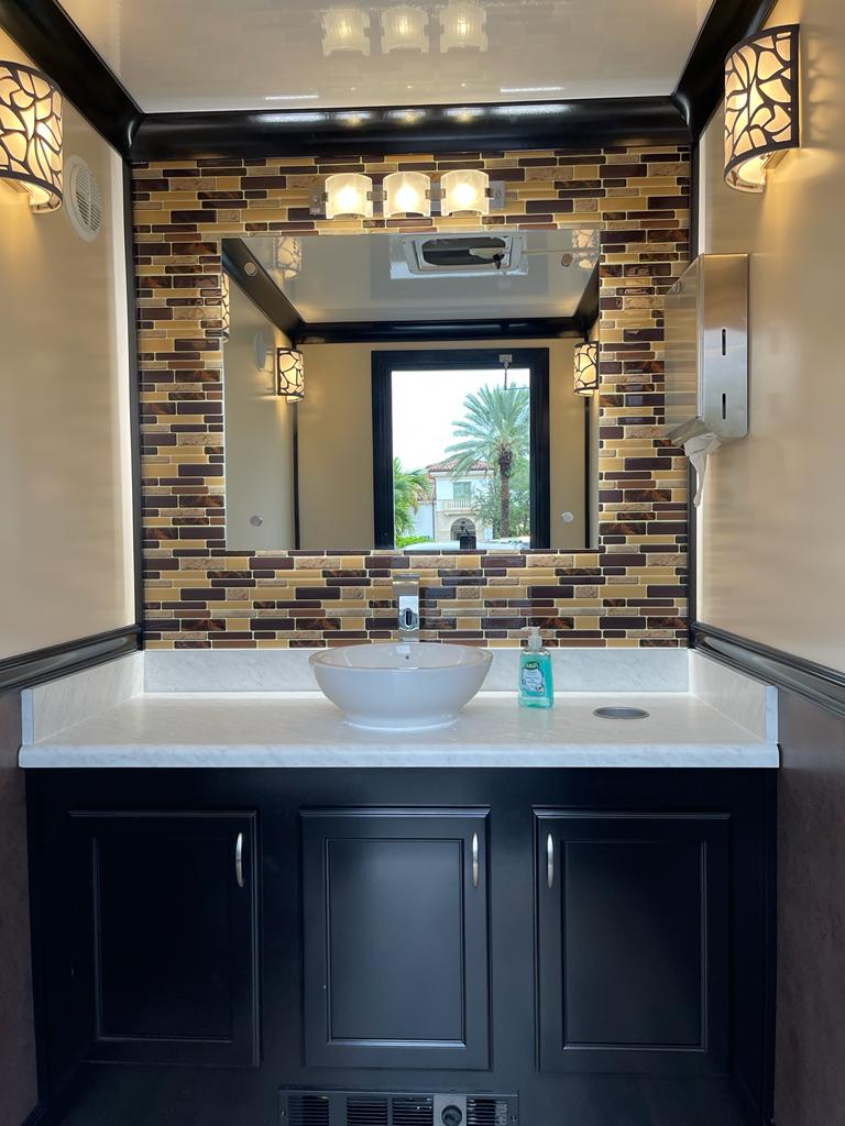 Interior of a luxury restroom trailer for Peekskill, New York