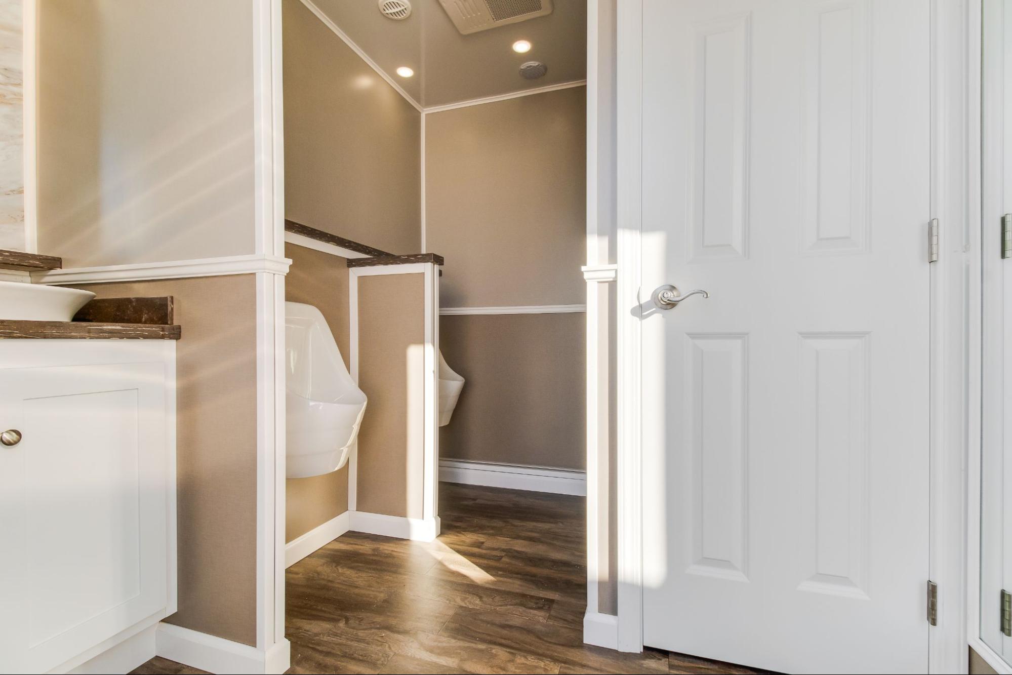 Interior of a luxury restroom trailer in Nanuet, New York