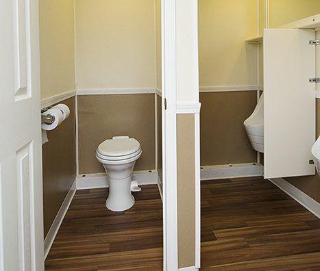 Interior of luxury restroom trailer for Bangor, ME event