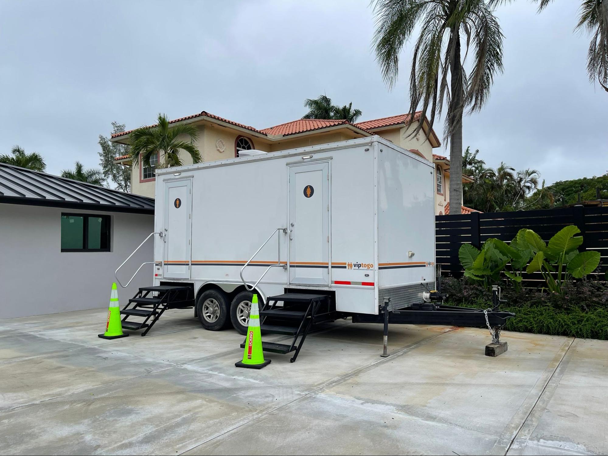 Luxury 2-station restroom trailer rental in Louisville event