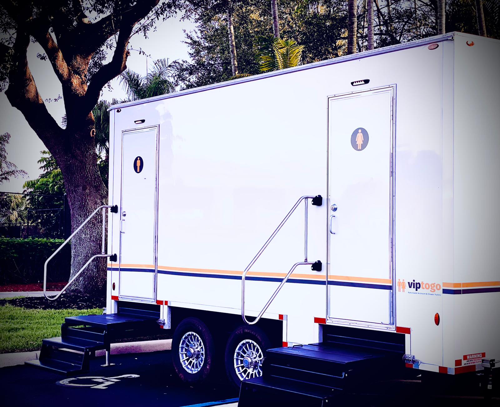 Luxury 2-station restroom trailer rental in North Carolina event