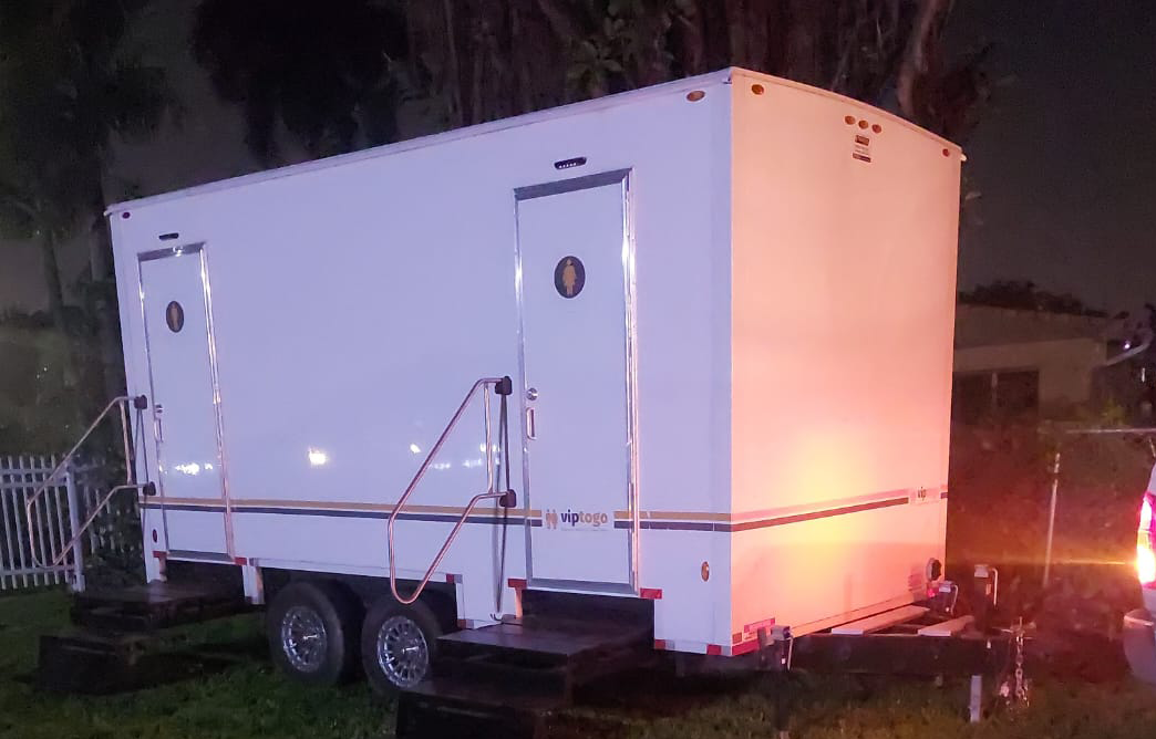 Luxury restroom trailer at an Iowa corporate event