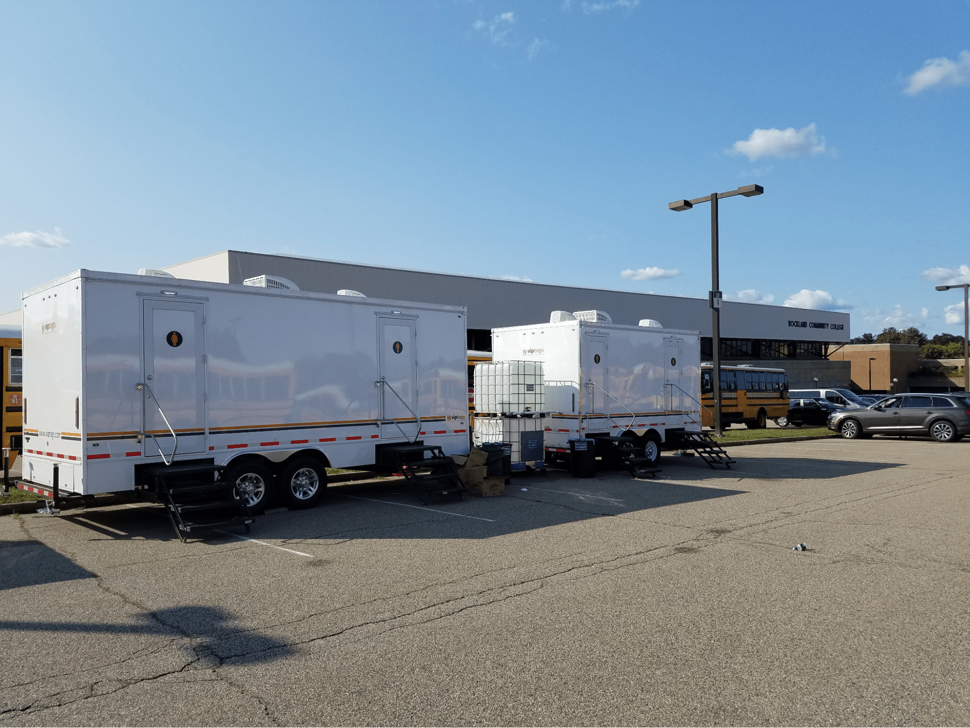 2 VIP To Go restroom trailers for road construction