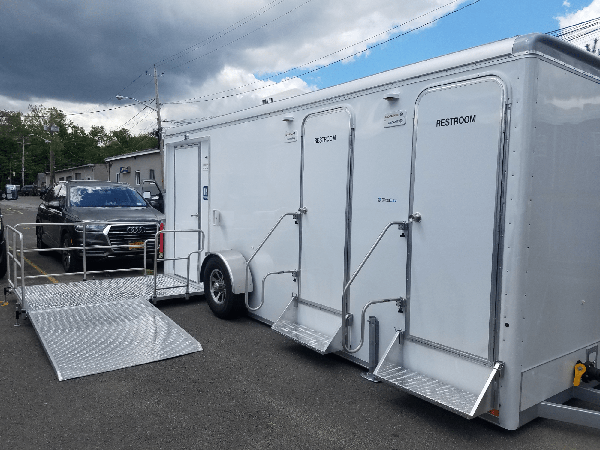 Portable ADA single restroom shower trailer combo rental