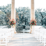 setup for wedding that will rent a wedding bathroom trailer